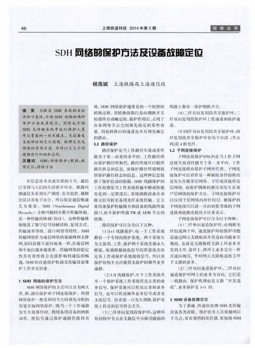 SDH网络的保护方法及设备故障定位