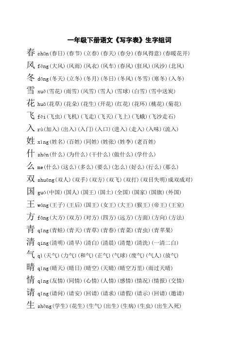 一年级下册语文《写字表》扩词