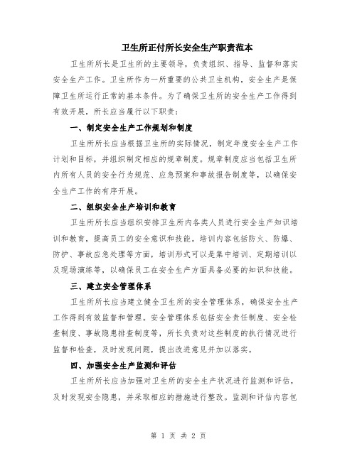 卫生所正付所长安全生产职责范本