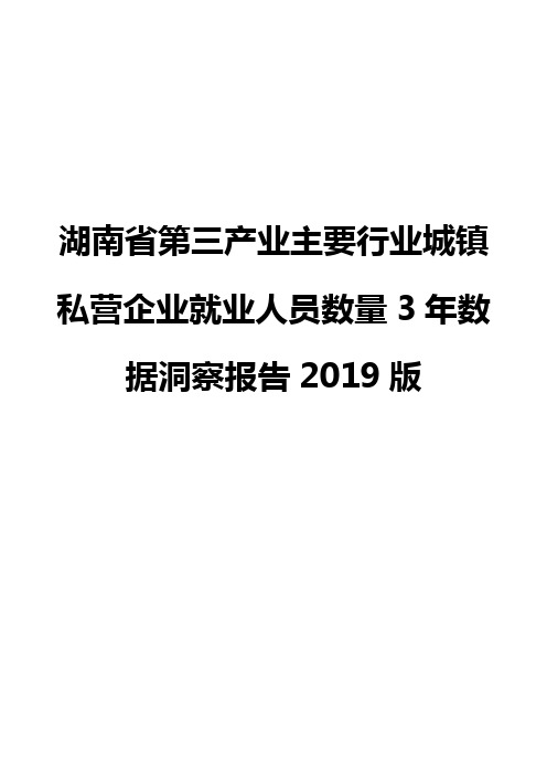 湖南省第三产业主要行业城镇私营企业就业人员数量3年数据洞察报告2019版