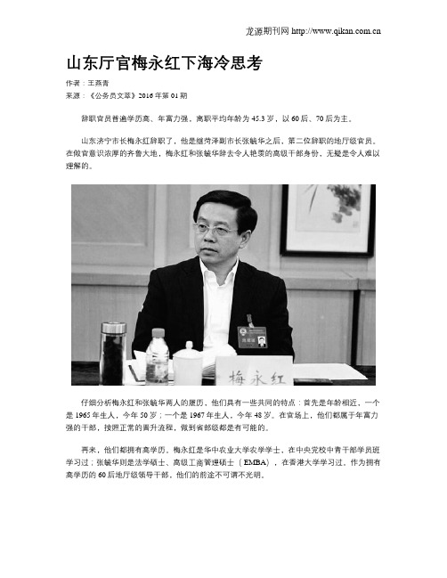 山东厅官梅永红下海冷思考