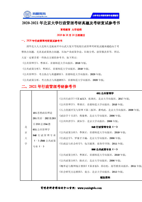 2020-2021年北京大学行政管理考研真题及考研复试参考书