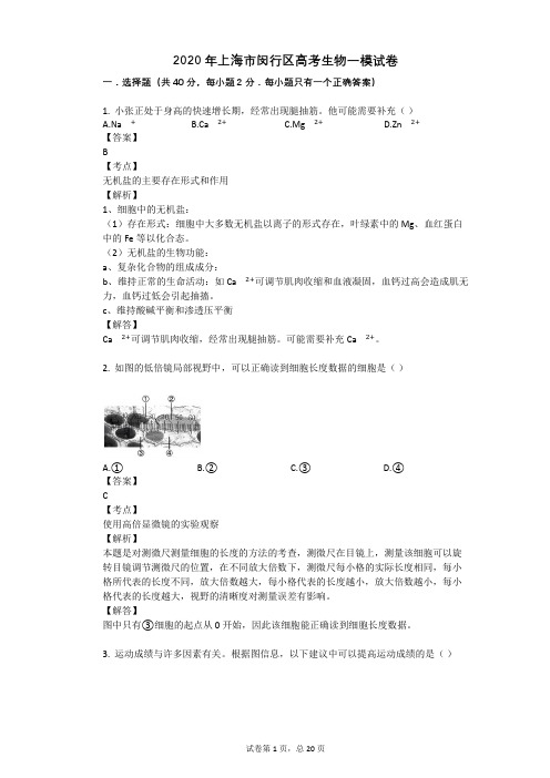 2020年上海市闵行区高考生物一模试卷