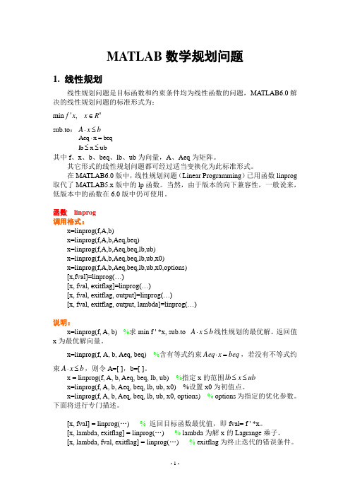 Matlab数学规划问题