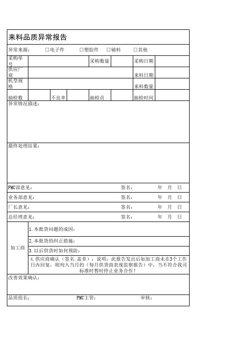 来料品质异常单