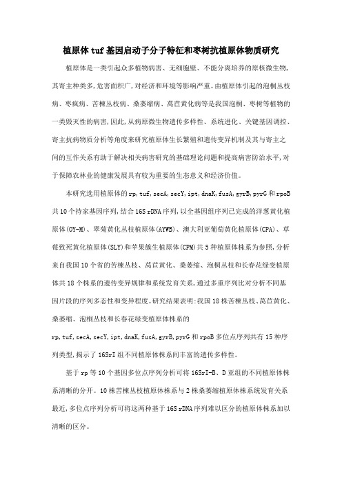 植原体tuf基因启动子分子特征和枣树抗植原体物质研究