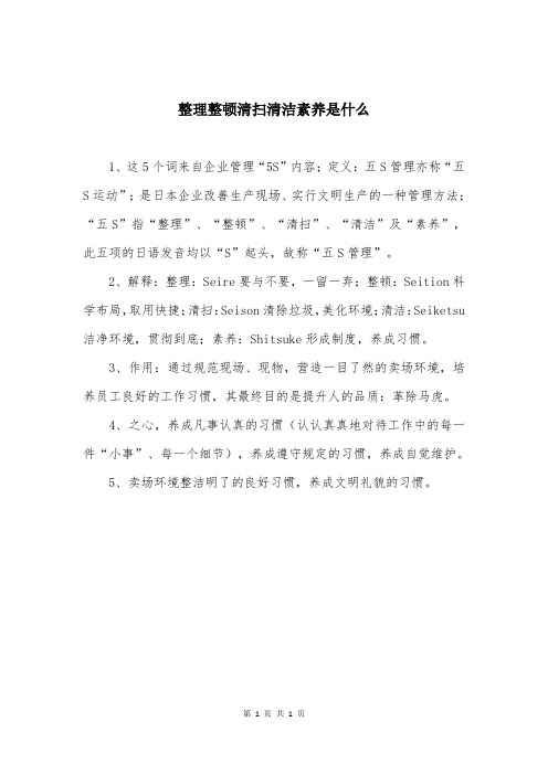 整理整顿清扫清洁素养是什么