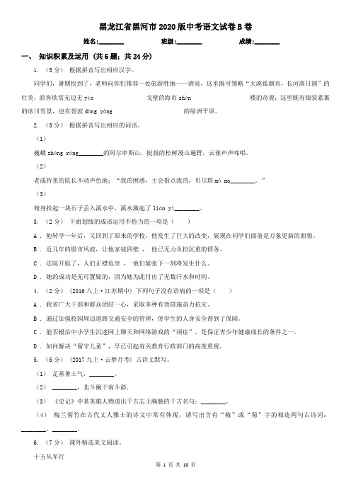黑龙江省黑河市2020版中考语文试卷B卷