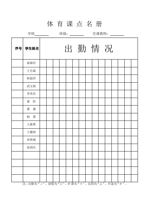 体育课点名册各个年级
