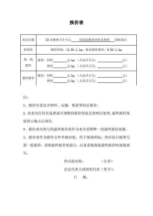 采购项目报价表