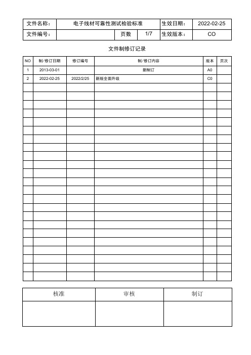 电子线材可靠性测试检验标准