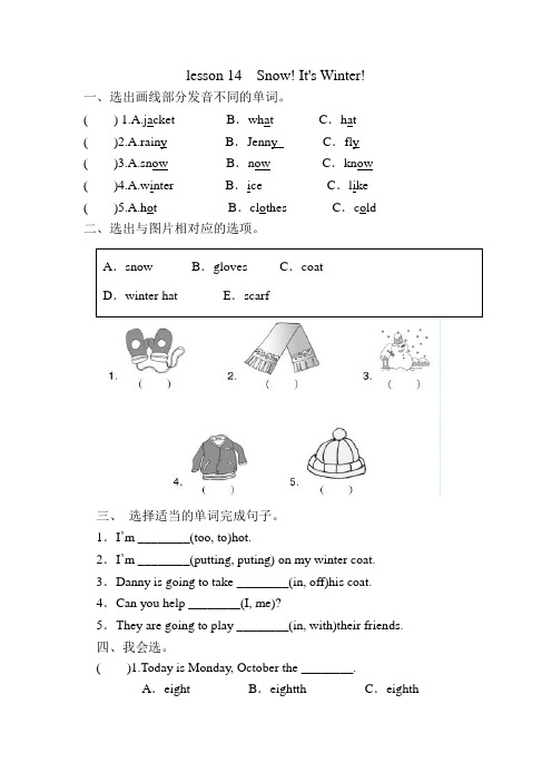 冀教版英语六6年级上册6 Unit 3 Lesson 14 Snow! It's winter!课后作业练习