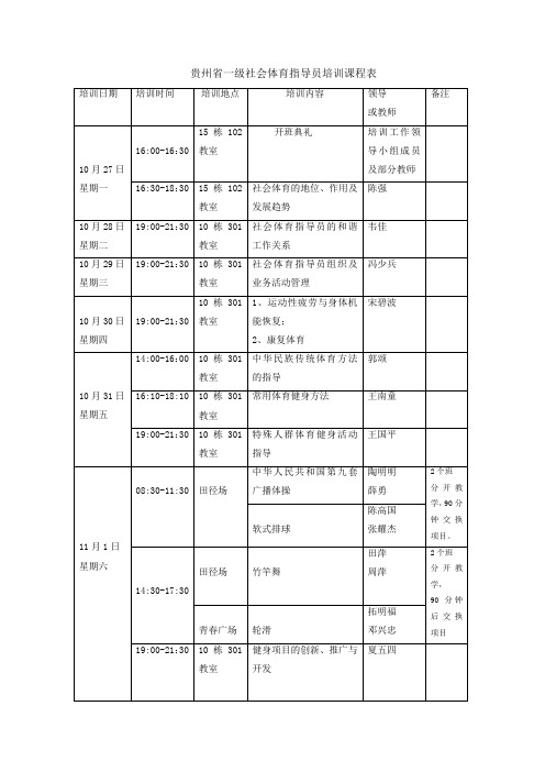 社会体育指导员培训课表