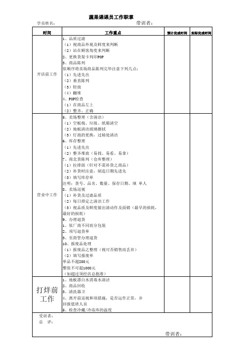 生鲜各课长工作职掌(蔬果课)