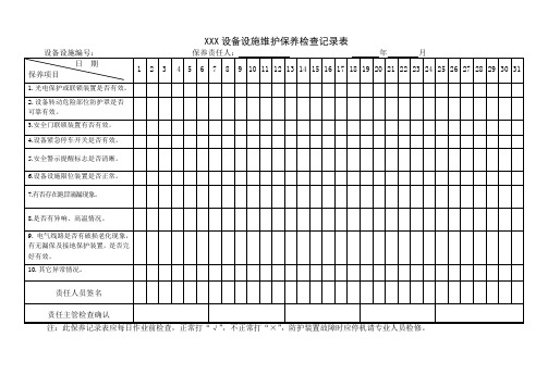 设备设施维护保养检查记录表(每日)