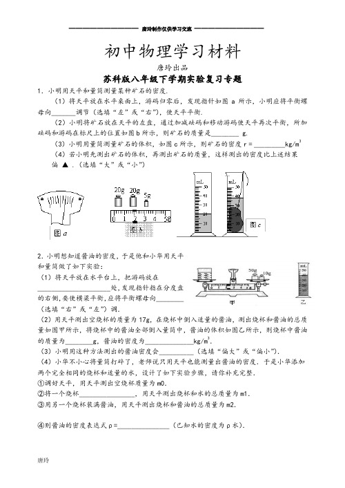 苏科版物理下册八年级学期实验复习专题.docx