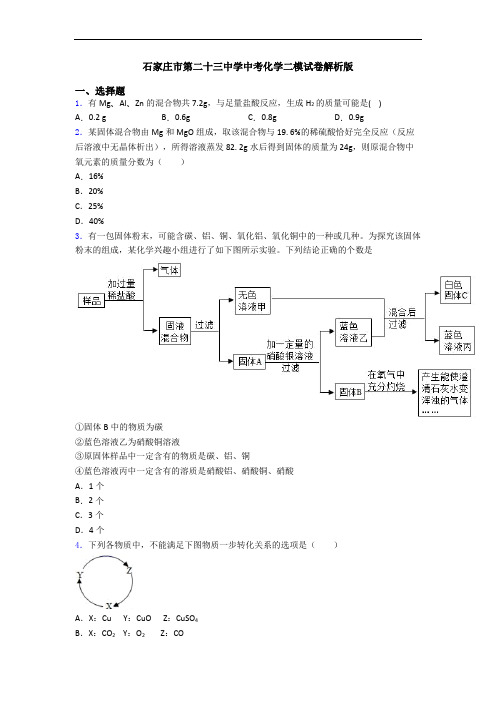 石家庄市第二十三中学中考化学二模试卷解析版
