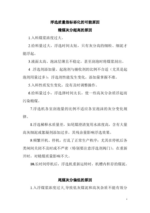 浮选质量指标恶化的可能原因
