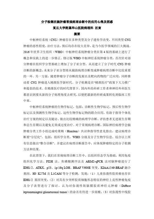 最新精品医学研究汇报-分子检测在脑肿瘤常规病理诊断中的应用心得及困惑