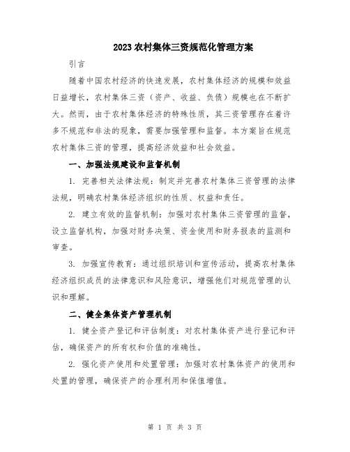 2023农村集体三资规范化管理方案