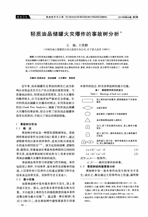 轻质油品储罐火灾爆炸的事故树分析