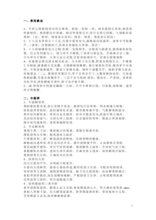 中药药名功效配伍用量速记口决