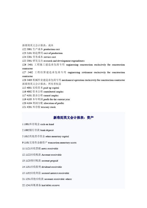 新准则英文会计报表大全