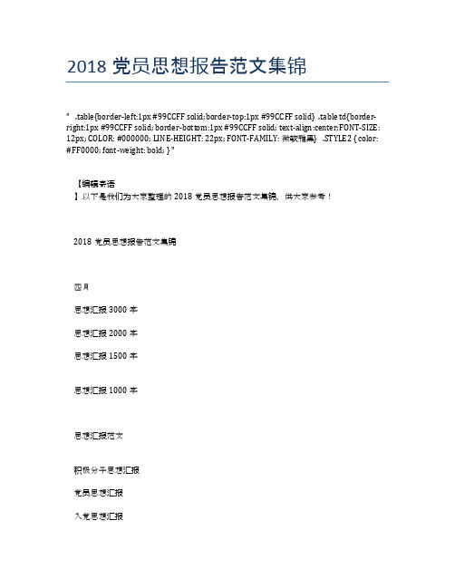 2018党员思想报告范文集锦【思想汇报精品范文】