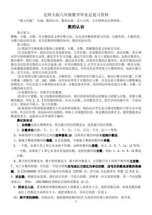 北师大版六年级数学毕业总复习资料