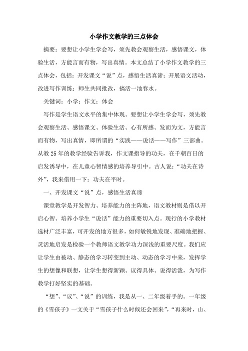 小学作文教学的三点体会