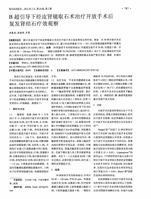 B超引导下经皮肾镜取石术治疗开放手术后复发肾结石疗效观察