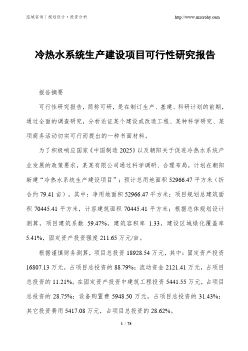 冷热水系统生产建设项目可行性研究报告