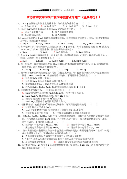 江苏省淮安中学高三化学 寒假作业专题二《金属部分》2