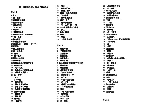 人教版新课标高一英语必修4词组归纳总结