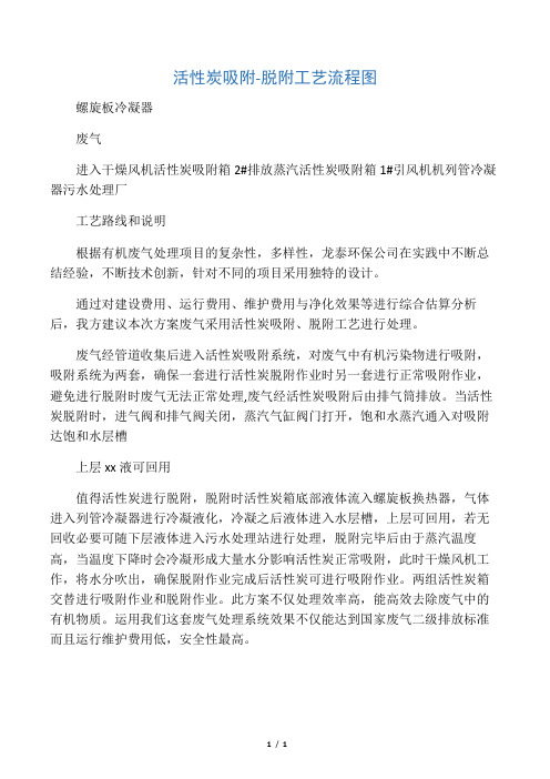 活性炭吸附-脱附工艺流程图和工艺说明