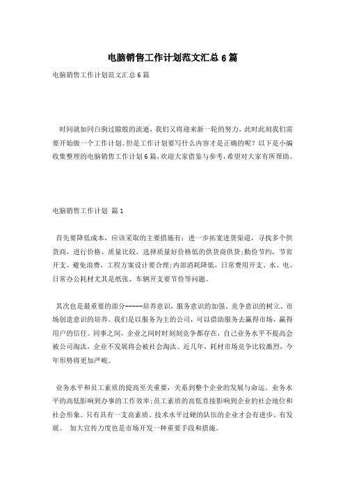 电脑销售工作计划范文汇总6篇