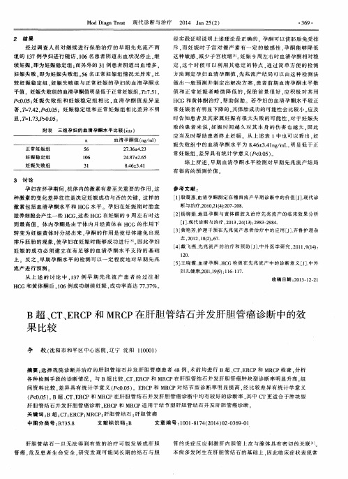 B超、CT、ERCP和MRCP在肝胆管结石并发肝胆管癌诊断中的效果比较