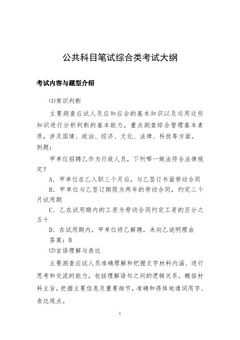 公共科目笔试综合类考试大纲.doc