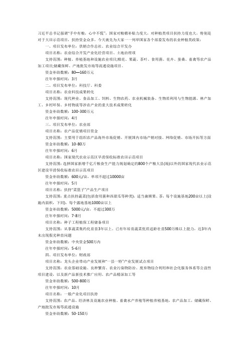2014年最新国家农业项目补贴政策