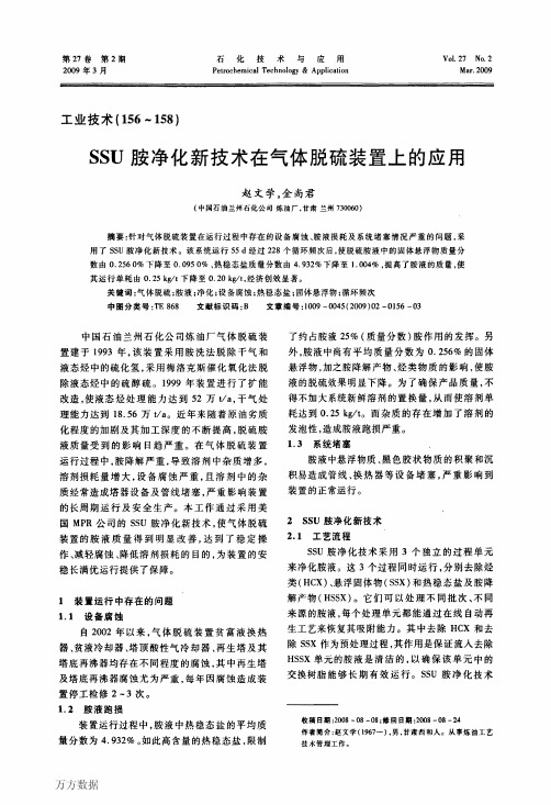 SSU胺净化新技术在气体脱硫装置上的应用