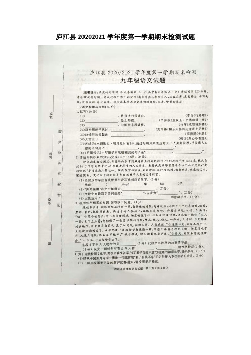 庐江县20202021学年度第一学期期末检测试题九年级上册语文(含答案)