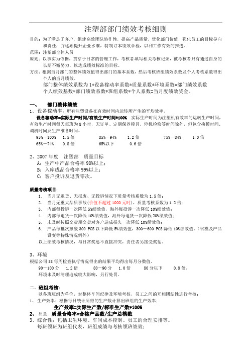 注塑部部门绩效考核管理制度