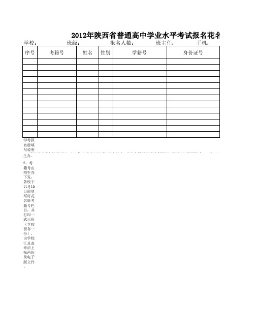 学业水平考试报名花名册(样表)