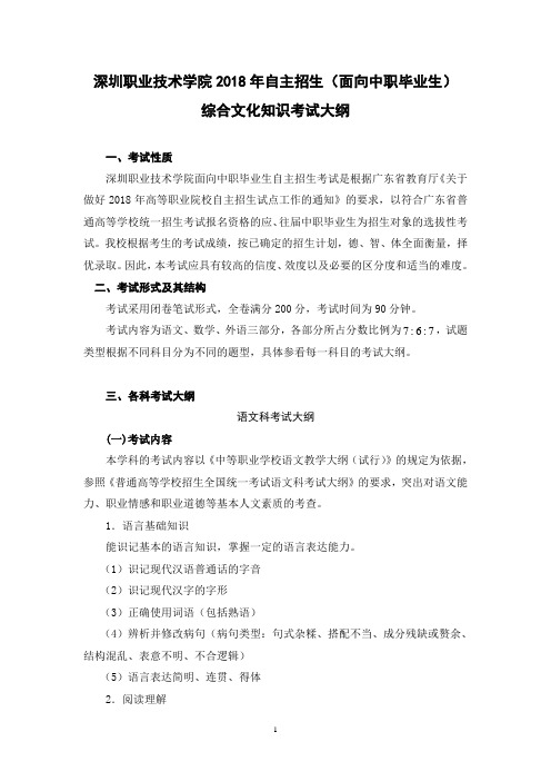 深圳职业技术学院2018年自主招生(面向中职毕业生)