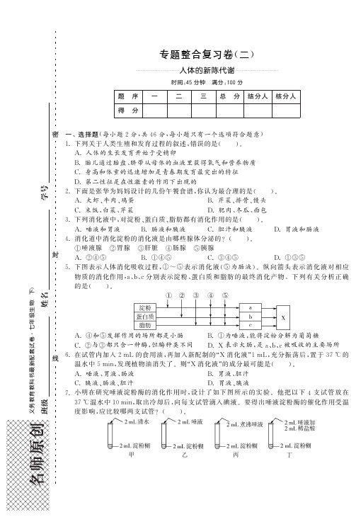 【单元突破】七年级生物下册 人体的新陈代谢专题整合复习卷(二)