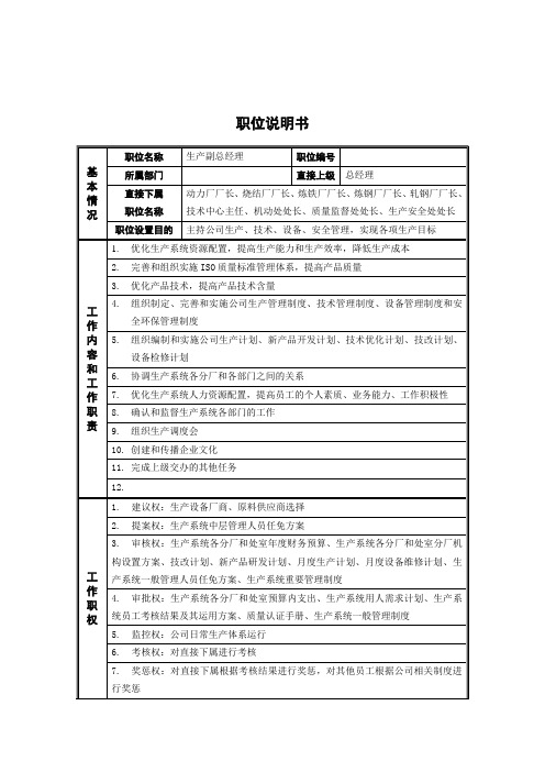 精品新华信-德龙钢铁生产副总经理职位说明书