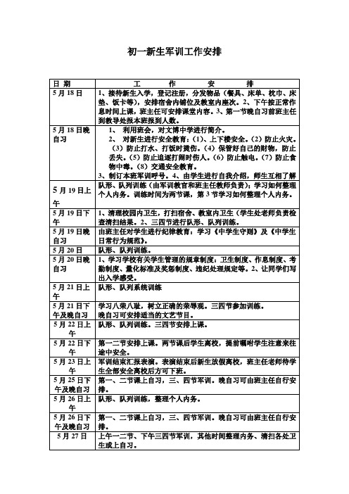 初一新生军训工作安排