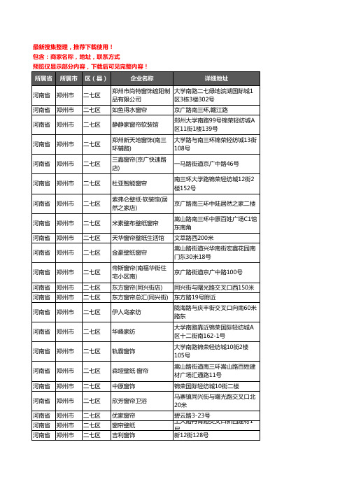 新版河南省郑州市二七区窗帘企业公司商家户名录单联系方式地址大全53家