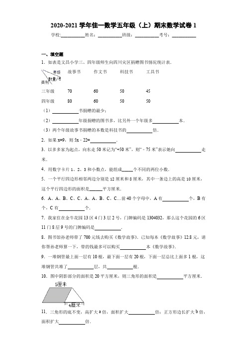 2020-2021学年佳一数学五年级(上)期末数学试卷1