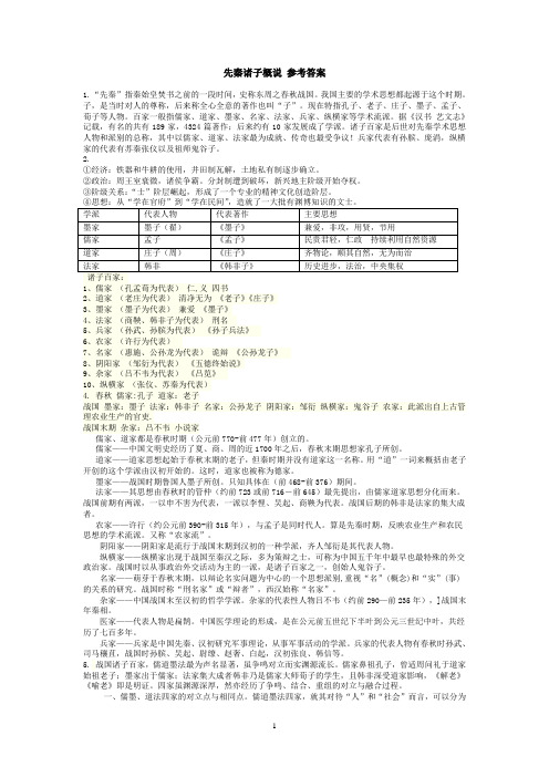 先秦诸子概说 参考答案